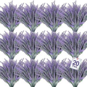 20 Bundles Artificial Lavender Flowers for Outdoors Summer Decor,UV